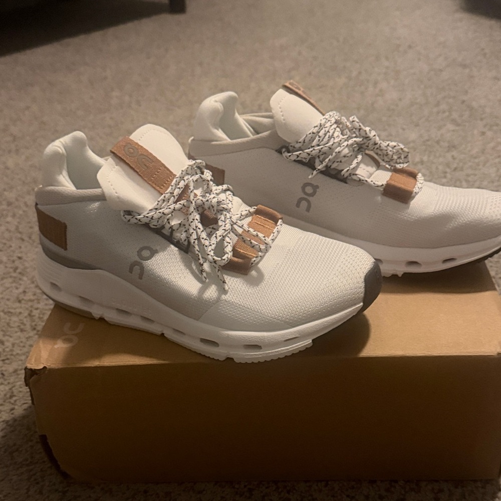 On Running Women's White and Tan Sneakers